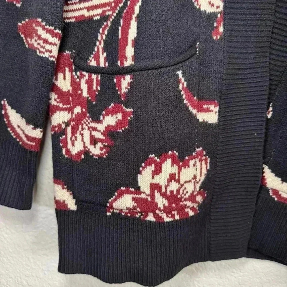 Les Serein Stitch Fix Floral Open Front Cardigan Sweater Black Burgundy NWT SM - Picture 3 of 7